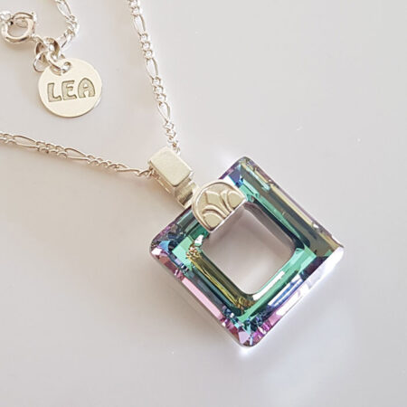Teal Pink Square Crystal Pendant 284