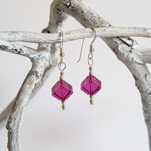 Fuchsia Cube Crystal Earrings 242