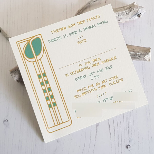 Charles Rennie Mackintosh Style Wedding Evening Invitation W861
