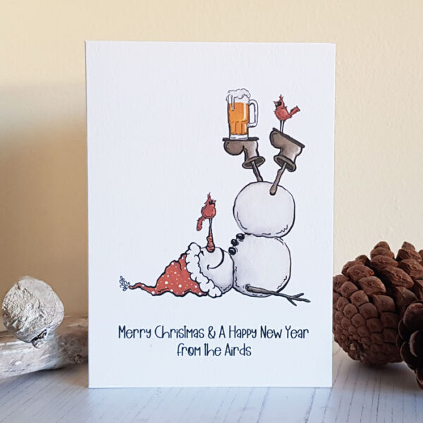 Personalised Snowman Beer Christmas Cards 10 pack