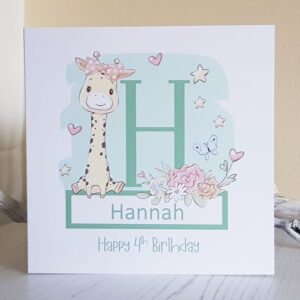 Initial Birthday Card Giraffe Pink 307