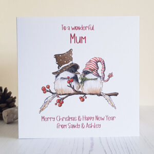 Personalised Two Birds Merry Christmas Card Mum
