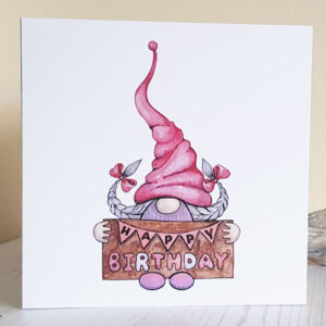 Personalised Pink Gnome Happy Birthday Card