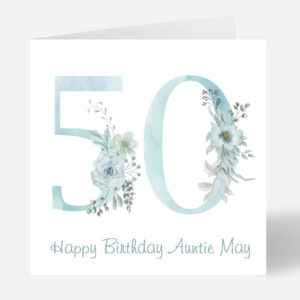 50th Birthday Card 50th Happy Birthday Card 428 Mum Blue Floral Auntie Sister Friend or just Happy Birthday Any Age