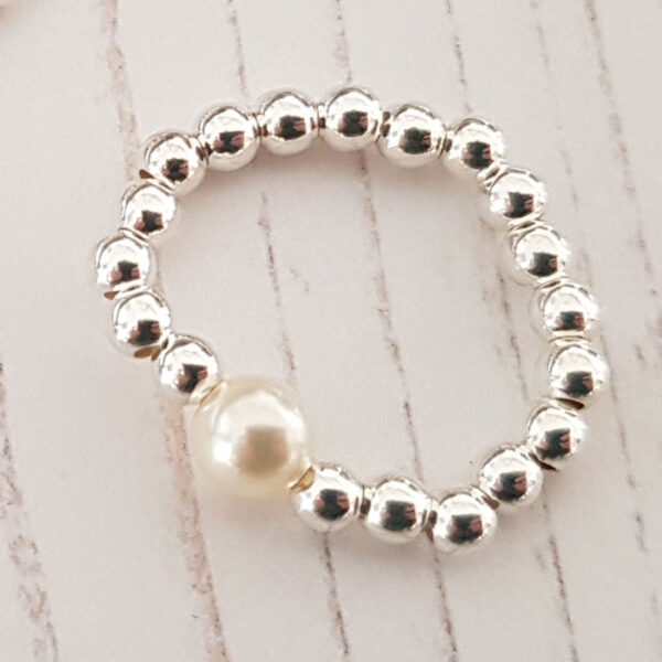 Pearl Sterling Silver 925 Stacking Ring Stretch