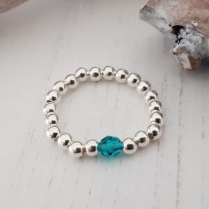 Stacking Ring Blue Zircon Sterling Silver 925 Stretch