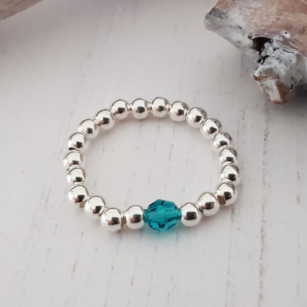 Stacking Ring Blue Zircon Sterling Silver 925 Stretch