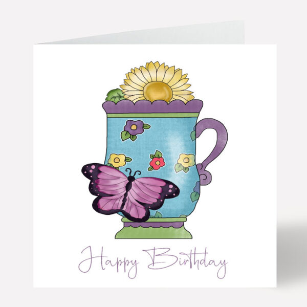 Sunflower Tea Cup Birthday Card