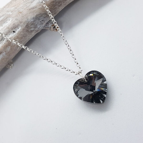 Grey Black Crystal Heart Pendant 496