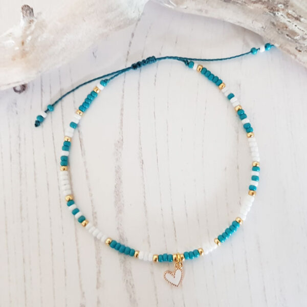 Anklet Beaded Teal Heart 122