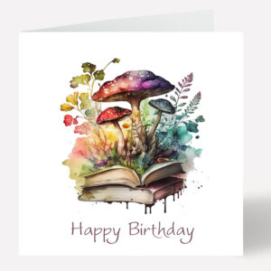 Watercolour Mushroom Book Birthday Card 524