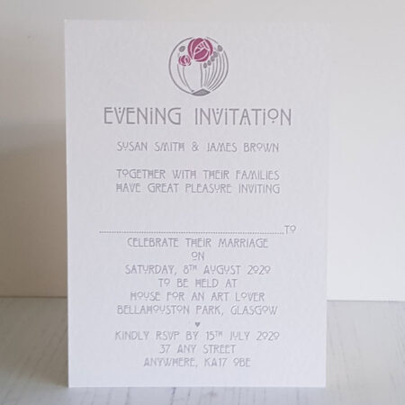 Charles Rennie Mackintosh Style Wedding Invitation 812