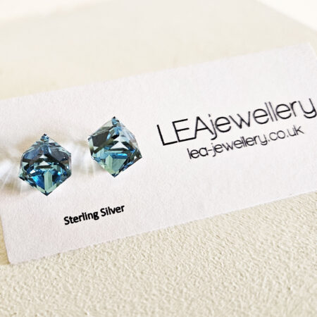 Aquamarine Crystal Cube Stud Earrings March Birthstone 488